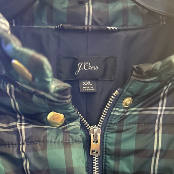 J. Crew Navy/Emerald Plaid Quilted Puffer Jacket with Belt - Picture 3 of 4